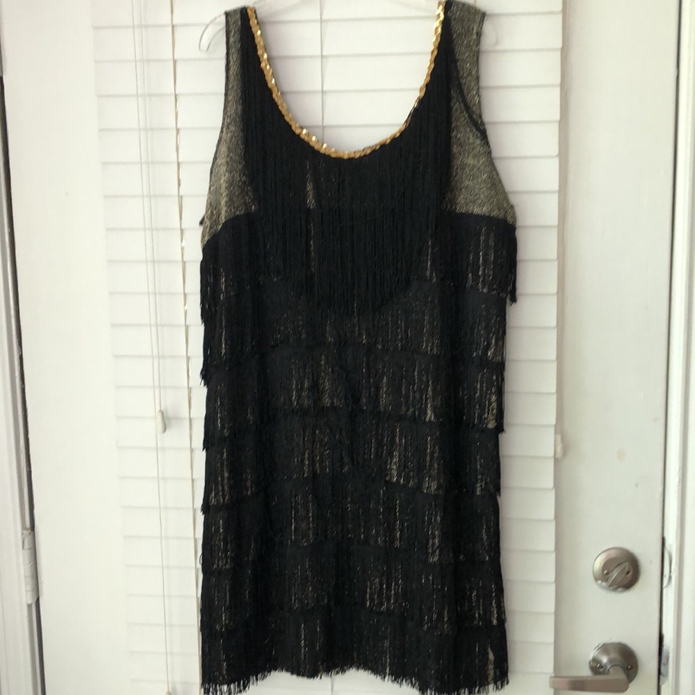 Flapper Girl Dress Roaring 20’s Halloween Costume Metallic Fringe Black One Size - Picture 2 of 7